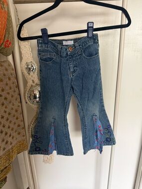 Xhilaration Blue Denim Flare Jeans with Floral Insets